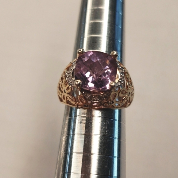 3 ct cushion cut amethyst set in sterling gold overlay with genuine diamonds 7 - Picture 10 of 11